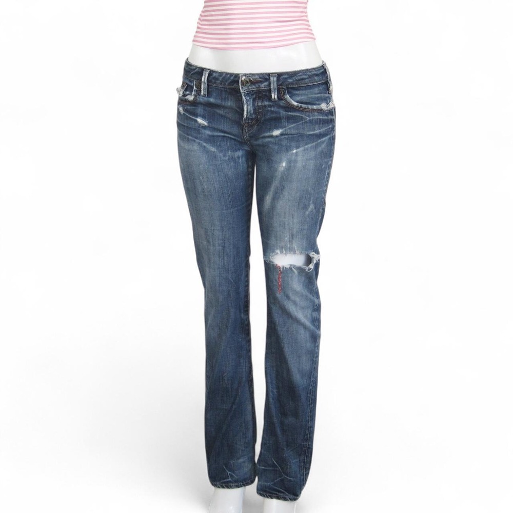 vintage y2k distressed blue jeans ripped knee low rise